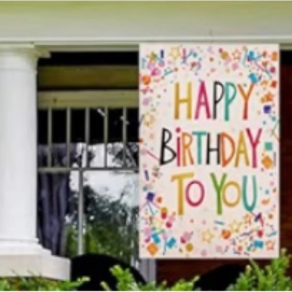 Happy Birthday Burlap Flag -New in original package - Picture 2 of 7